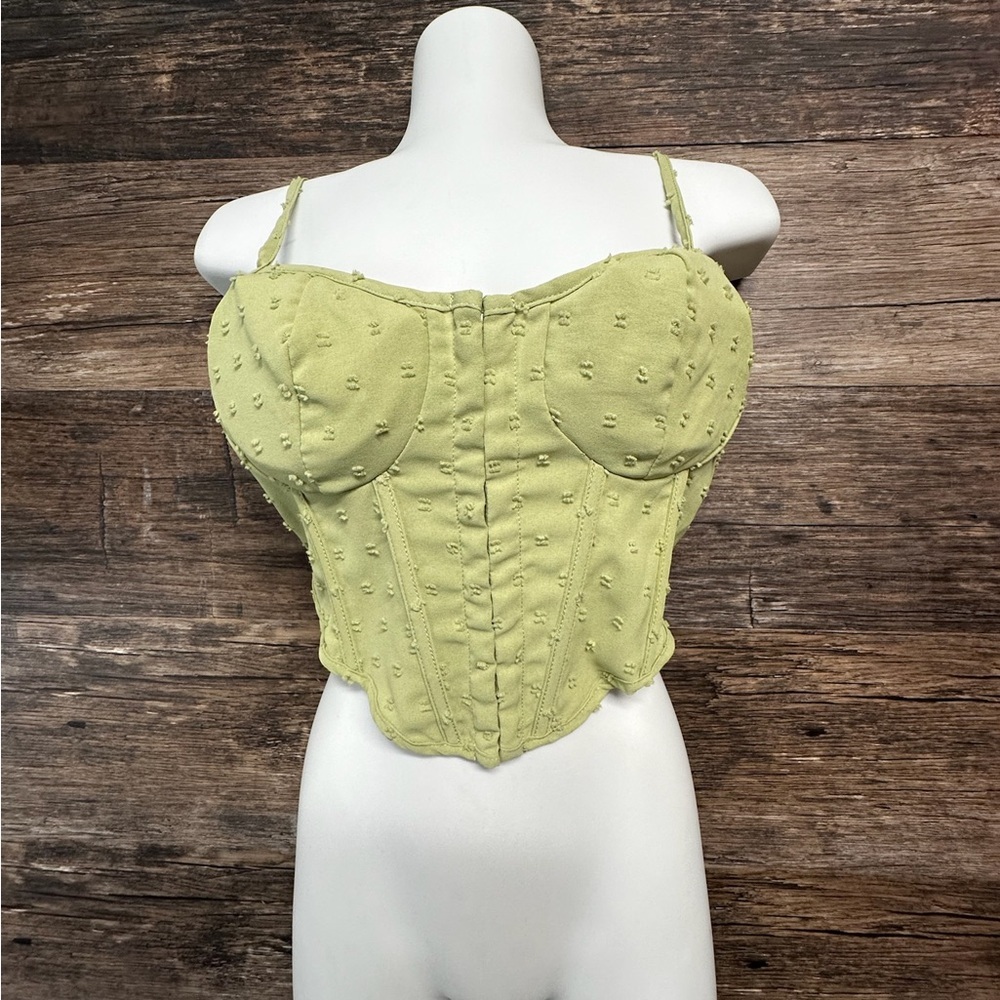 Cider Light‎ Green Textured Bustier Crop Top